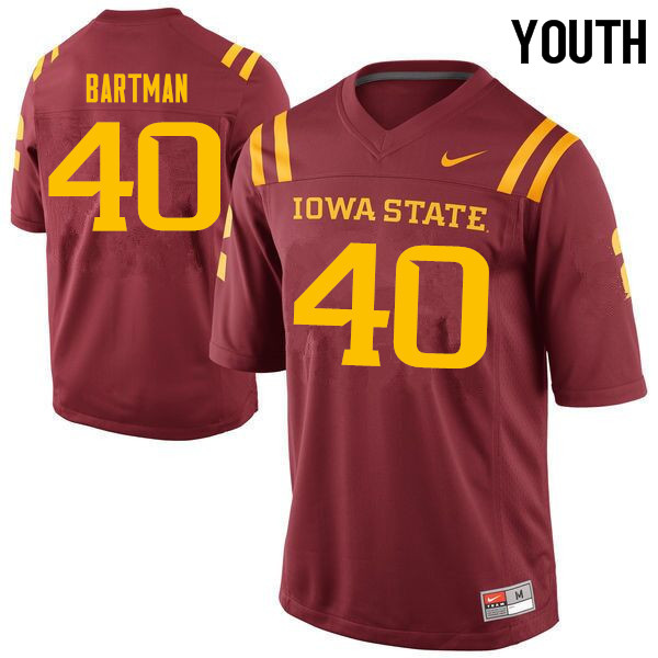 Youth #40 Morgan Bartman Iowa State Cyclones College Football Jerseys Sale-Cardinal